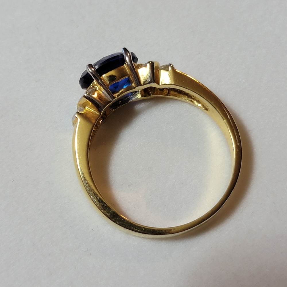 Oval Cut Blue Sapphire and Diamond Simulated Stone Ring Size 12.5 Gold Tone - Picture 4 of 10